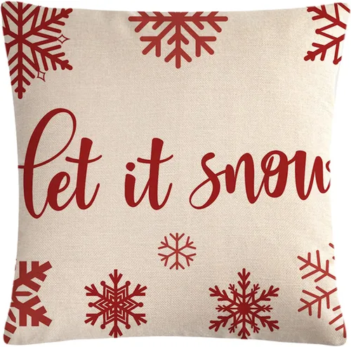 7COLORROOM Fundas de almohada decorativas de Navidad, fundas de cojín de copo de nieve rojo Let It Snow para vacaciones de invierno, decoración de