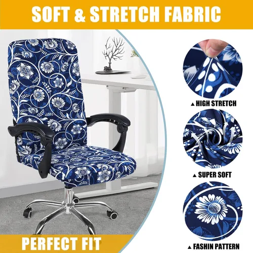 Miniatura 4 de Smiry - Fundas elásticas estampadas para silla de oficina de computadora, universales, giratorias, extraíbles, lavables, ajuste suave, protector
