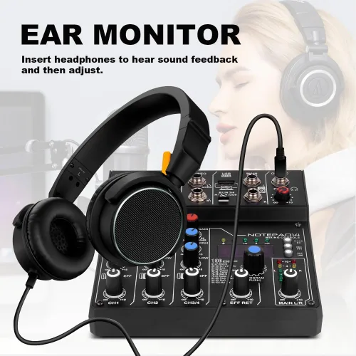 Miniatura 6 de AD14 Mezclador de audio profesional Placa de sonido Interfaz Sistema de consola 4 canales USB digital Bluetooth MP3 Entrada de computadora 48V
