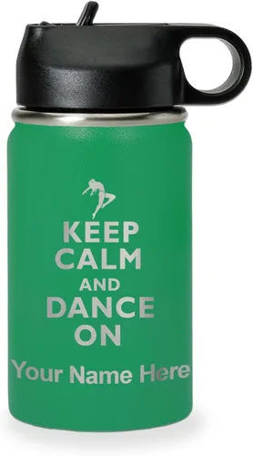 Miniatura 63 de LaserGram Botella de agua personalizada, mantén la calma y baila, acero inoxidable de doble pared aislada al vacío con popote superior, regalo Rosa