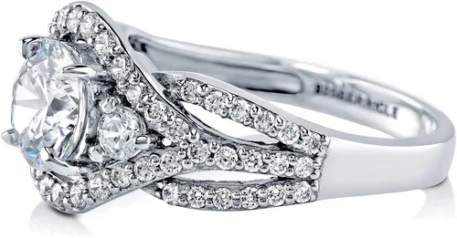 Miniatura 3 de BERRICLE Sterling Silver 3-Stone CZ Wedding Engagement Rings for Women, Stackable Cubic Zirconia Ring - Clear, Sapphire Blue Colors, 1-3 Piece Set