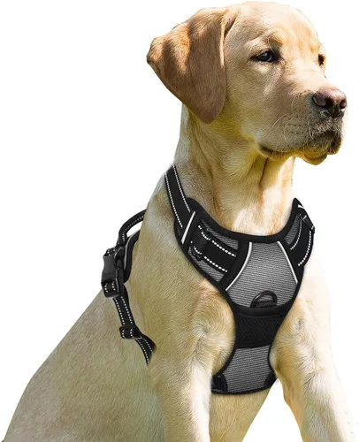 Miniatura 17 de BARKBAY Arnés sin tirones para perro, clip frontal, resistente, reflectante, mango de fácil control para pasear perros grandes (negro, L)
