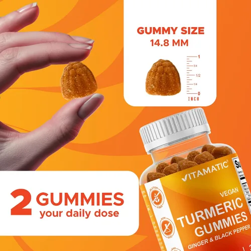 Miniatura 3 de Vitamatic Gomitas de cúrcuma con extracto de jengibre y pimienta negra – 60 gomitas veganas 95% curcuminoides – Potente apoyo antioxidante e