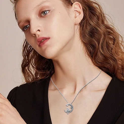 Miniatura 5 de Odinstone Collar de gato colgante de plata de ley S925 colgante de gato en luna circonita cúbica joyería de mujer regalos para mamá con paquete