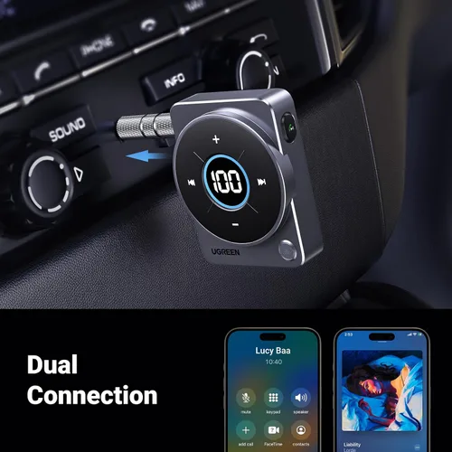 Miniatura 8 de UGREEN Adaptador Bluetooth 5.4 para automóvil, [cancelación de ruido] Receptor Bluetooth Aux para automóvil, receptor de audio inalámbrico de 3.5mm