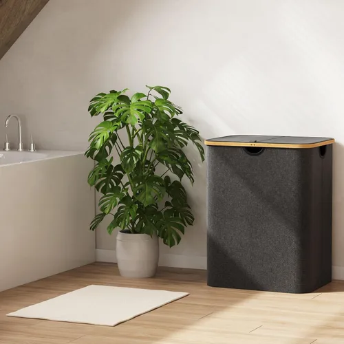 Miniatura 8 de Lifewit Cesta de ropa de 120L con tapa, cestas de ropa para lavandería con asas de bambú y una bolsa de lavandería extraíble, cesta plegable grande