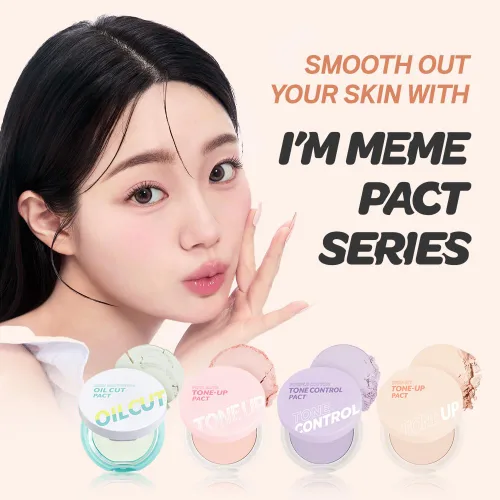 Miniatura 7 de I'M MEME Compact - Tone-up Pact Polvo de ajuste presionado coreano para efecto de desenfoque rosa, con calamina, polvo de maquillaje, compacto