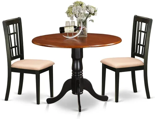 Miniatura 17 de East West Furniture DLNI3-BLK-C - Juego de comedor de 3 piezas que contiene una mesa de comedor redonda con gotas y 2 sillas de cocina tapizadas