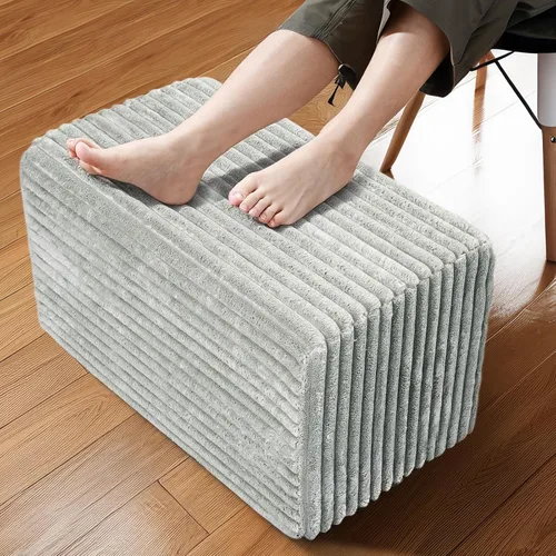 Miniatura 12 de Puf otomano rectangular, puf de relleno con relleno de trozos de espuma, suave forro polar coral peludo, otomana multiusos para sala de estar, blanco