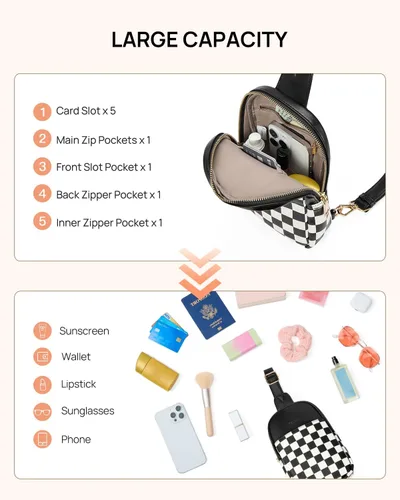 Miniatura 135 de Telena Riñonera pequeña para mujer, de cuero, cangureras, bolsa de pecho para mujer
