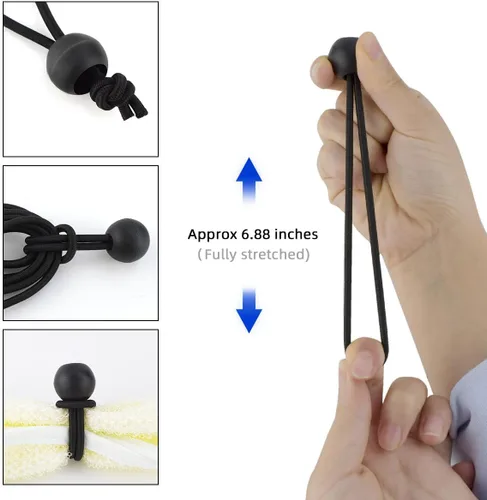 Miniatura 4 de Paquete de 20 cuerdas elásticas negras con bola, cuerdas elásticas de lona elástica de 4 pulgadas, correas de amarre para camping, toldo, refugio