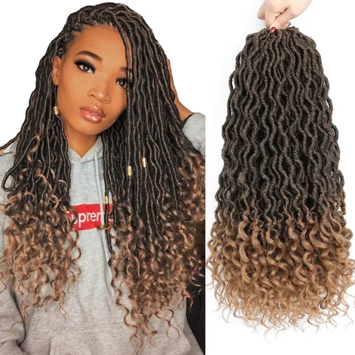 Miniatura 41 de Karida Rastas de cabello sintético de ganchillo de 18 pulgadas, 8 paquetes de cabello de ganchillo preanudado de diosa, rastas sintéticas onduladas