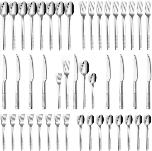 Miniatura 9 de Juego de cubiertos de acero inoxidable de 20 piezas para 4 utensilios de cocina, incluye tenedores, cucharas, cuchillos para el hogar, restaurante