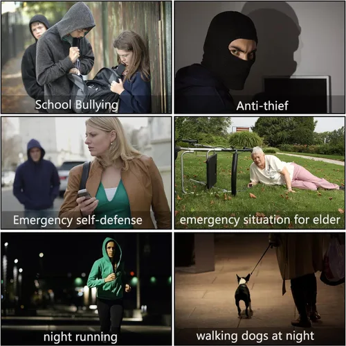 Miniatura 6 de Alarma personal para mujeres, 10 paquetes de 140 dB de emergencia de autodefensa de emergencia con luz LED para mujeres, niños y ancianos (colorido)