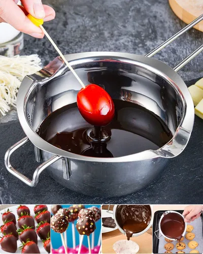 Miniatura 6 de Olla de acero inoxidable doble para derretir chocolate, caramelo y la fabricación de velas Agarradera plateada