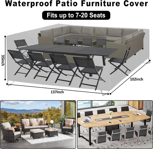 Miniatura 2 de Funda Impermeable para Muebles de Exterior, Fundas para Muebles de Patio de 137 Pulgadas Tamaño Grande Fundas para Sofá Seccional Rectangulares
