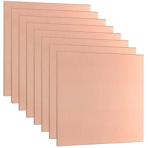 Adrattnay Paquete de 8 láminas de cobre 99.9% puro de 4" x 4", láminas de cobre de 24 calibre 0.5mm (0.02") con película protectora de doble cara