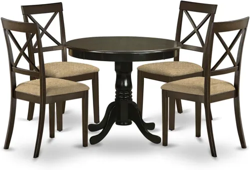 Miniatura 8 de East West Furniture HLBO3-CAP-C - Juego de mesa de comedor de 3 piezas para espacios pequeños, contiene una mesa de comedor redonda con pedestal y 2