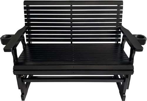 Miniatura 6 de Hamaca de patio Fortune Candy con portavasos, alta parte posterior enrollada y asiento perfilado profundo, resistente de 800 libras (Negro, 2 plazas)