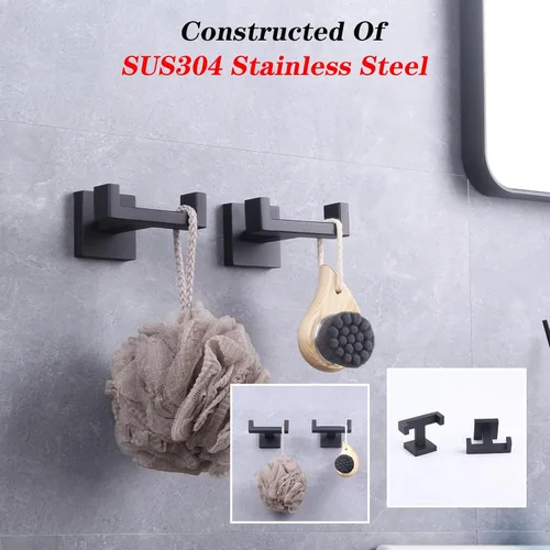Miniatura 5 de GERZWY Gancho doble para toallas de baño negro mate de acero inoxidable para abrigo/bata para baño, cocina, estilo moderno de hotel, montado