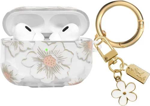 Miniatura 15 de Funda compatible con AirPods Pro 2 2022, TPU suave con bonito patrón de flores para AirPods Pro de 2ª/1ª generación con llavero de flores y Negro