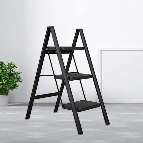 Miniatura 5 de Hershii Taburete plegable portátil de 3 escalones con pedal antideslizante, resistente y ancho, escalera de metal de acero para el hogar, estante