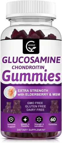 GORNVB Gomitas de condroitina de glucosamina con MSM y saúco – Soporte de movilidad y flexibilidad extra fuerte, suplemento inmunológico