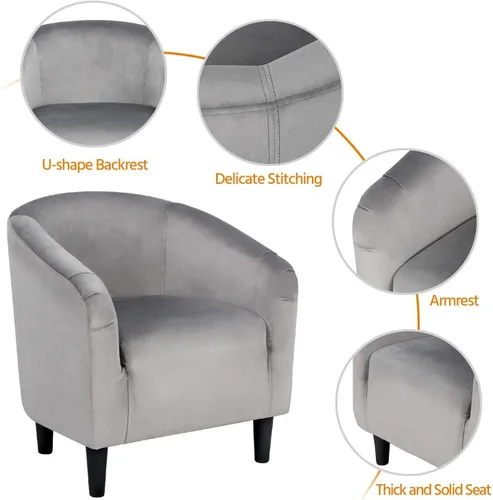 Miniatura 6 de Yaheetech Silla de Sala de Estar, Silla de Acento de Terciopelo, Silla Barril Tapizada, Silla de Asiento con Reposabrazos y Respaldo Bajo para Sala
