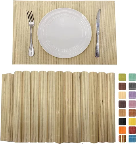 Miniatura 7 de Juego de 8 manteles individuales de bambú para sushi, estilo japonés, antideslizantes, de bambú, lavables, resistentes al calor, para comedor