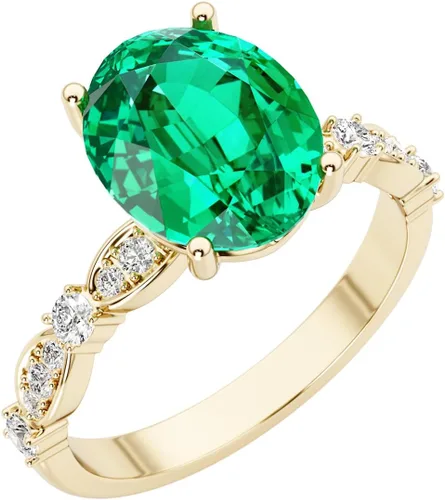 PEORA Anillo Versalles de oro amarillo de 14 quilates creado con esmeralda colombiana y diamantes cultivados en laboratorio, 2.76 quilates en total,