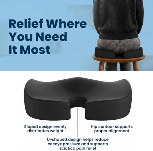 Miniatura 6 de Cojín de asiento de espuma viscoelástica de gel para silla de oficina, almohada de alivio del dolor de coxis y ciática, cojín ergonómico