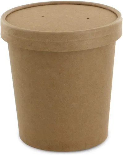 Miniatura 5 de Cuencos de sopa de papel kraft ecológicos Vasos desechables de papel kraft con tapa Contenedores marrones – Tazas de sopa ideales
