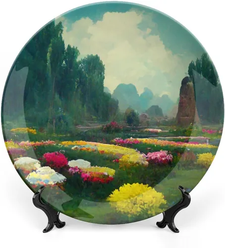 Platos decorativos para decoración del hogar, colorida bandeja de decoración de jardín floral de fantasía para exhibición de mesa, plato de cena de