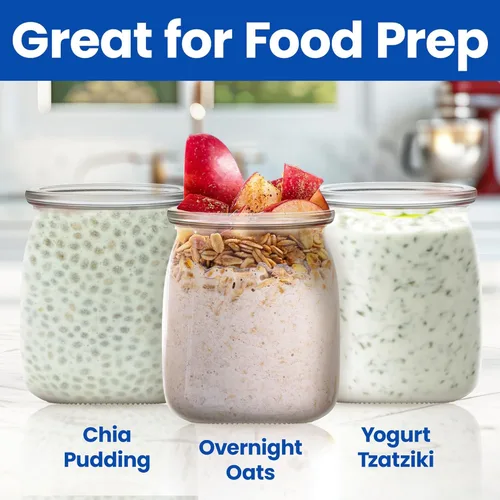 Miniatura 2 de Ultimate Tarros de yogur, ¡haz más delicioso yogurt! 8 tazas pequeñas de vidrio para yogur con tapas, 100% libres de BPA, herméticos y aptos