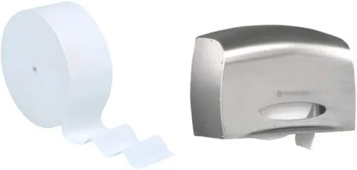 Scott Essential Jumbo Roll JR. Papel higiénico sin núcleo (07006), 2 capas, blanco, con dispensador de papel higiénico Scott Pro Jumbo Roll (JRT)