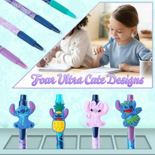 Miniatura 6 de Disney Bolígrafos 4 bonitos bolígrafos con adorables puntadas, bonitos bolígrafos para diario, dibujo o trabajo escolar, bonitos bolígrafos