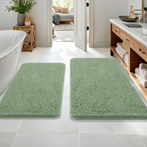 Miniatura 61 de OLANLY Juego de alfombras de baño de 2 piezas, alfombras de baño de chenilla suave y absorbente y alfombra de contorno en forma de U para inodoro