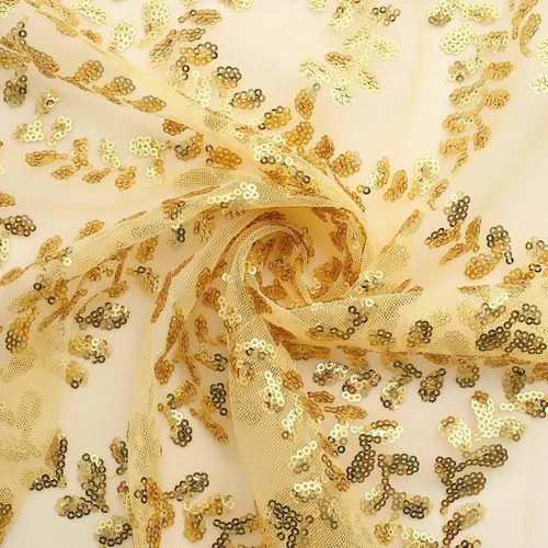 Miniatura 4 de Efavormart Servilletas de tela de cena con hojas de oro brillante y enredaderas bordadas con lentejuelas, servilletas decorativas transparentes