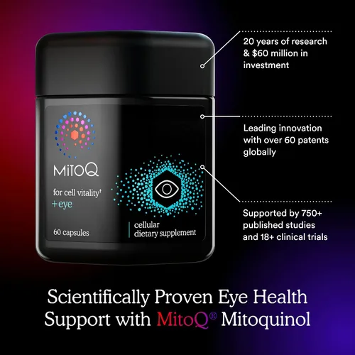 Miniatura 4 de MitoQ +Eye – Suplemento de salud ocular con luteína y zeaxantina (proporción 5: 1), arándano, corteza de pino marítimo, zinc, mitoquinol Apoya