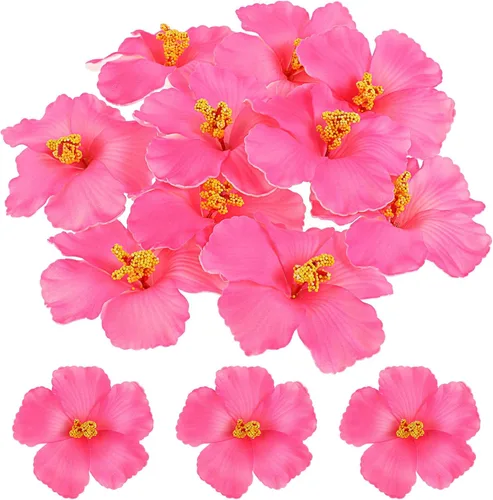 SEWACC Flores artificiales de hibisco hawaiano rosa, 10 flores tropicales sintéticas para decoración de fiestas, 3.93 pulgadas para Luau, baby