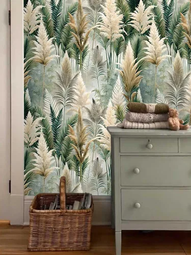 Miniatura 9 de Floralplus Papel tapiz removible de bosque bohemio para despegar y pegar, papel tapiz de hojas bohemias para dormitorio, baño, papel de contacto