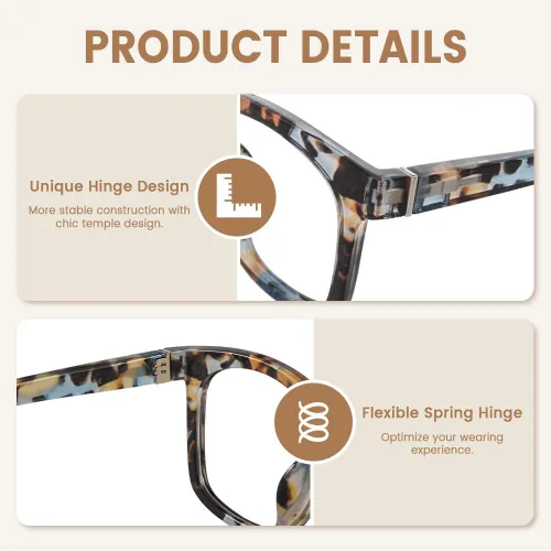 Miniatura 3 de JiSoo Anteojos de lectura cuadrados de gran tamaño para mujer 1.0, diseño grueso y elegante 1.0 para mujer con bisagra de resorte, cuarzo azul 1.0
