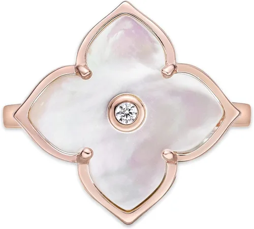 Miniatura 4 de Lavari Jewelers Anillo de flor de ónix negro o nácar y circonita cúbica para mujer, en plata de ley 925 con chapado en oro, aniversario, tallas 6 a 8