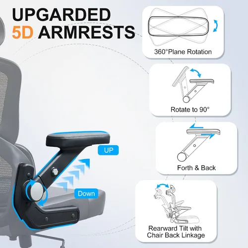 Miniatura 3 de Silla de oficina grande y alta de 500 libras, silla de computadora ejecutiva grande y resistente con brazos abatibles 5D, silla de escritorio
