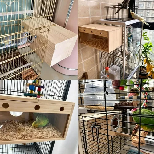 Miniatura 6 de Tfwadmx Caja nido de periquitos, caja transparente para cría de nido de pájaros, caja nido de loro de madera con jaula de perca para pájaros, casa