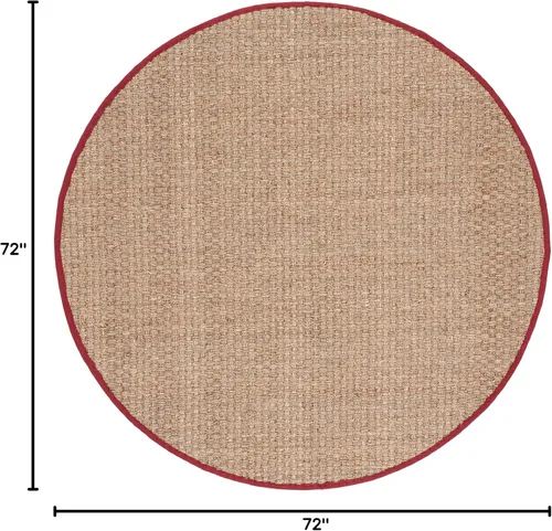 Miniatura 2 de SAFAVIEH Alfombra redonda de 6 pies, colección de fibra natural, natural y rojo, hierba marina, patrón de tejido de canasta con borde (NF114D)