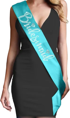 Miniatura 72 de Something Blue Gift for Bride To Be Sash - Banda de satén de grado nupcial - Decoraciones de despedida de soltera azul turquesa, Juego de 2 piezas