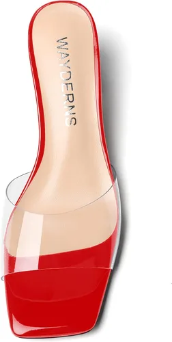 Miniatura 3 de WAYDERNS Sandalias de tacón grueso transparentes con punta cuadrada para mujer de 2 pulgadas, Transparente