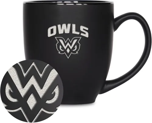 Miniatura 229 de Rico Industries - Taza de cerámica mate negra con grabado láser estándar de 15oz para NCAA (escuelas T & U) - Para bebidas calientes o frías