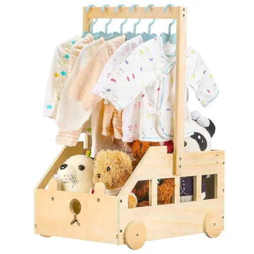Miniatura 11 de Cesta de madera para baby shower con ruedas de diseño de oso, caja de almacenamiento personalizada con asa, cesta grande de regalo para recién
